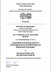 Einladung Antrittsvorlesung Prof. Dr. Proyer